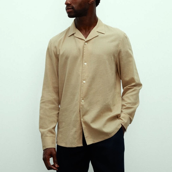 Long Sleeve Camp Collar Seersucker Shirt - New With Tags - NEVER WORN - Tan - Picture 1 of 4